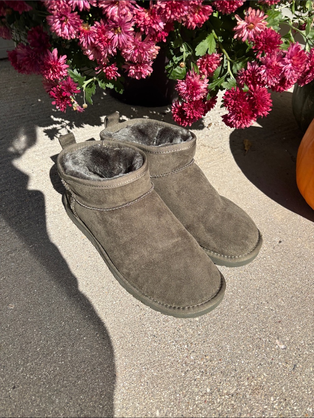 Maurices Olive Suede Shearling-Lined Slip-On Ankle Slippers